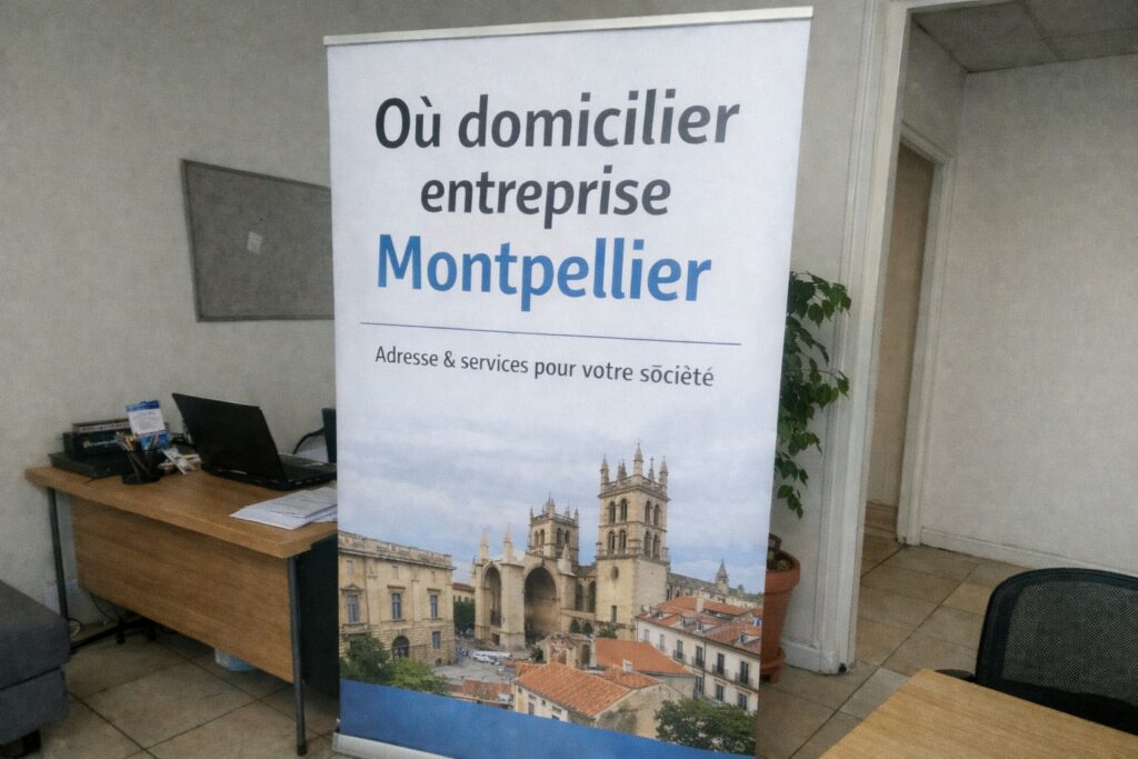 Bureau de domiciliation d’entreprise à Montpellier avec espace d’accueil professionnel et visuel sur la domiciliation de société